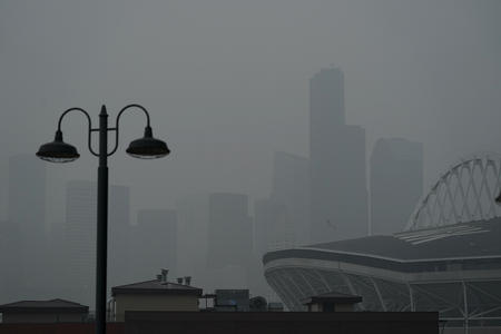 Seattle skyline in a haze