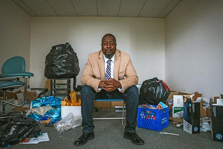 Drayton Jackson, executive director of the Foundation for Homeless and Poverty Management, sits in his office space.