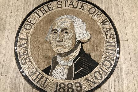 A tile mosaic of George Washington is embedded in the entryway of the Washington state governor's mansion.