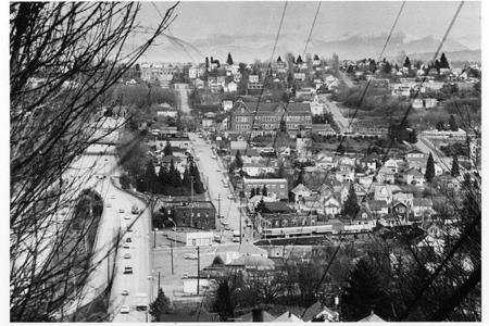 black and white overhead view of Seattle's Central District