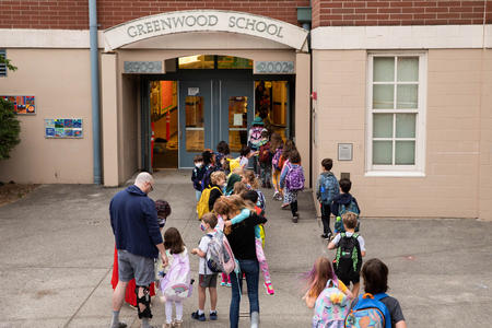 students entering Greenwood Elementary