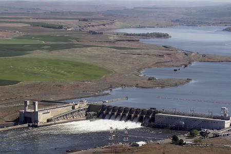 Aerial view of the Ice Harbor Dam on the Snake River
