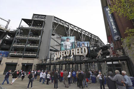 Safeco Field, the home stadium of the Seattle Mariners baseball club, in Seattle on May 5, 2018. (Kyodo via AP Images)