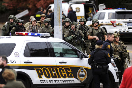 Pittsburgh police car and heavily armed officers