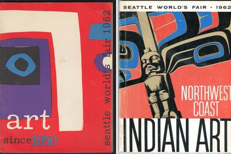 two side by side art catalogs, both from the Seattle World's Fair