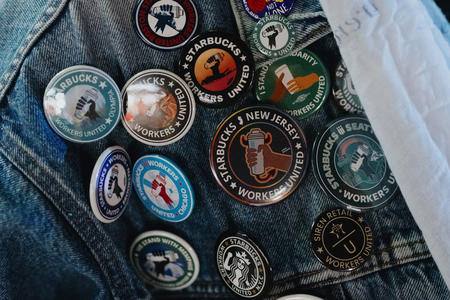 Starbuck union buttons on a denim jacket