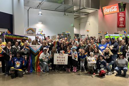 A group at the fan-organized Pride Night at a Seattle Thunderbirds game