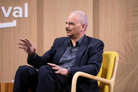 President Obama’s Attorney General and author Eric H. Holder Jr. during their session “Defending the Rule of Law” at Crosscut Festival on Saturday, May 6, 2023. (Amanda Snyder/Crosscut) (Crosscut )