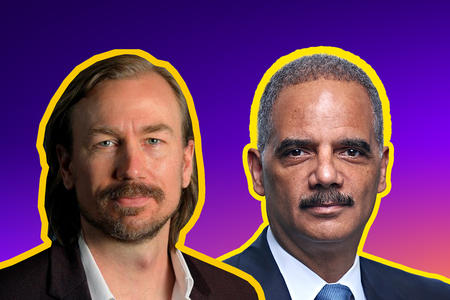 Mark Baumgarten and Eric Holder in front of a gradient background
