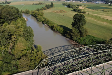 Aerial view of bridge over the Nooksack River