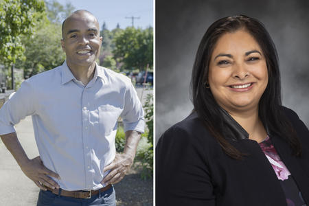 A picture of Nick Brown and Manka Dhingra, two candidates running for Washington Attorney General.