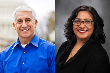 Pictures of former U.S. Rep. Dave Reichert, and former state Sen. Mona Das, who are making bids for statewide office in Washington.