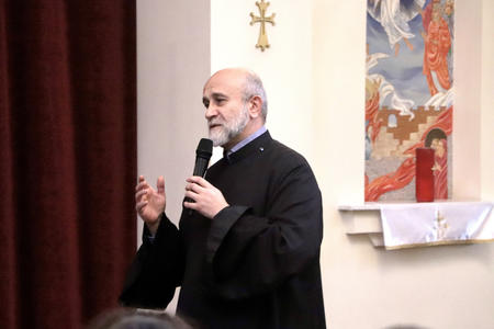 Reverend Father Vazgen Boyajyan speaks at the Holy Resurrection Armenian Apostolic Church in Redmond