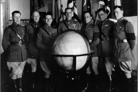 group photo of the first men to fly around the world