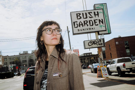 Cynthia Brothers is photographed outside the former location of Seattle’s Bush Garden.