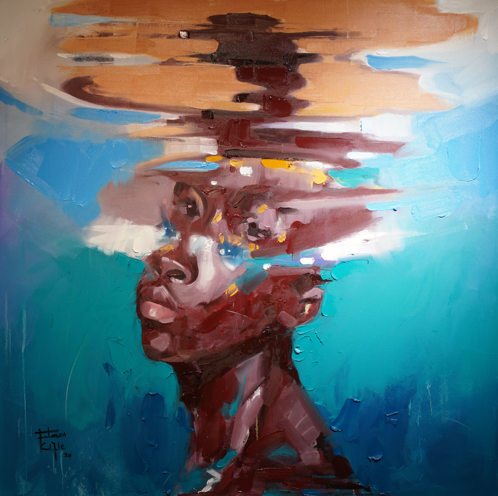 painting of a boy as if underwater